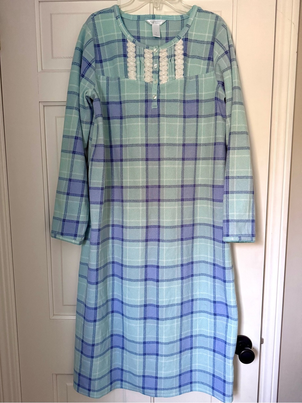 Adonna Purple and Blue Plaid Nightgown with Lace Trim